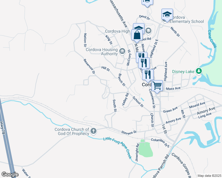 map of restaurants, bars, coffee shops, grocery stores, and more near 10 Annex Street in Cordova