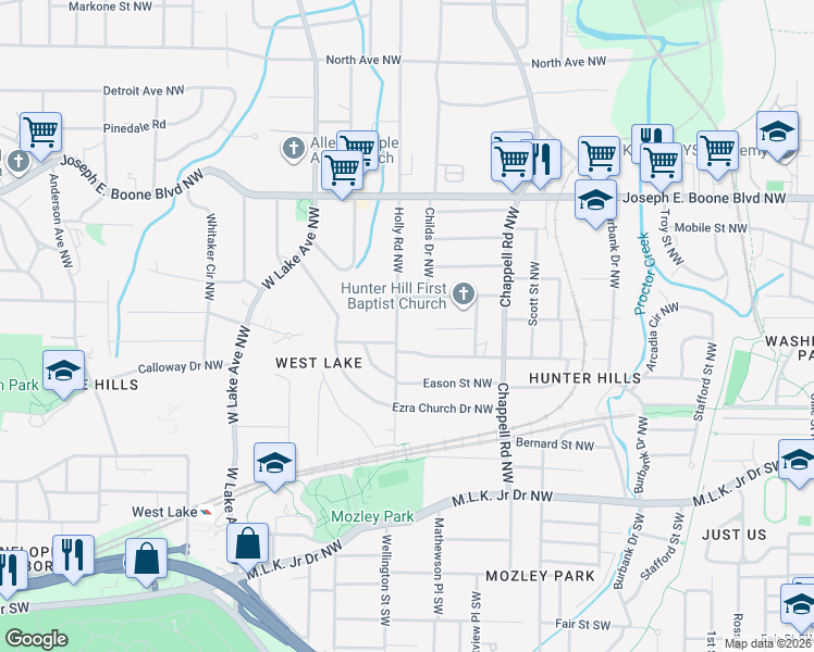 map of restaurants, bars, coffee shops, grocery stores, and more near in Atlanta