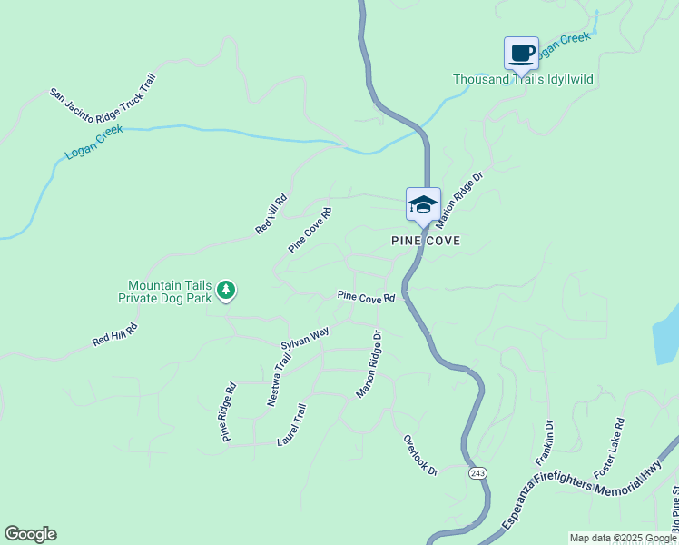 map of restaurants, bars, coffee shops, grocery stores, and more near 52735 Sugar Pine Drive in Idyllwild-Pine Cove