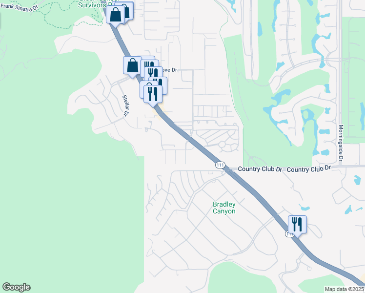map of restaurants, bars, coffee shops, grocery stores, and more near 39910 Bird Lane in Rancho Mirage