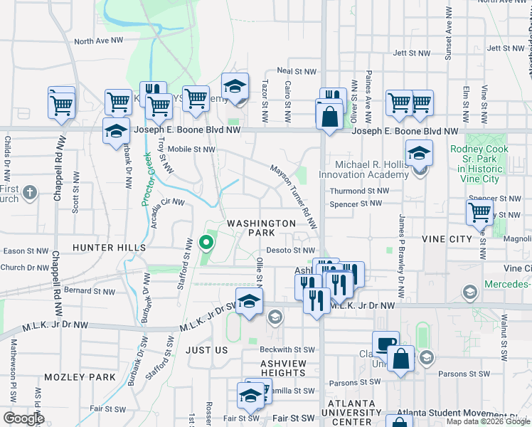 map of restaurants, bars, coffee shops, grocery stores, and more near in Atlanta
