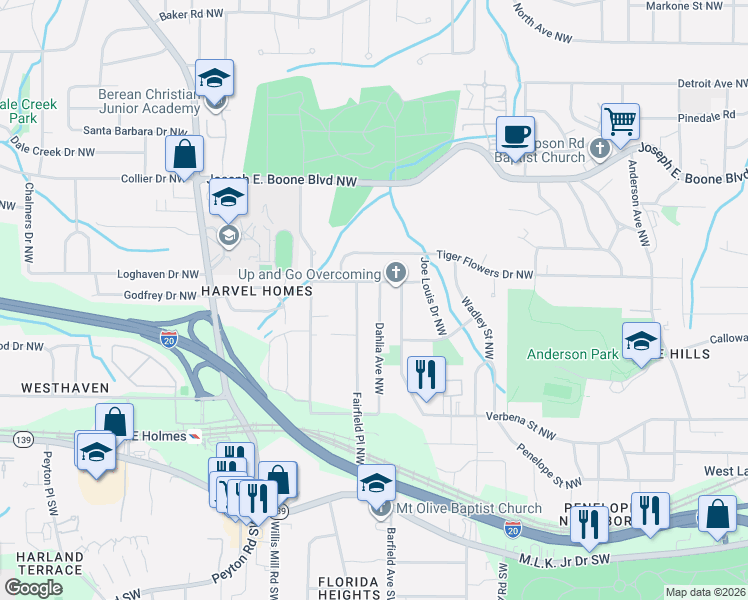 map of restaurants, bars, coffee shops, grocery stores, and more near 179 Dahlia Avenue Northwest in Atlanta