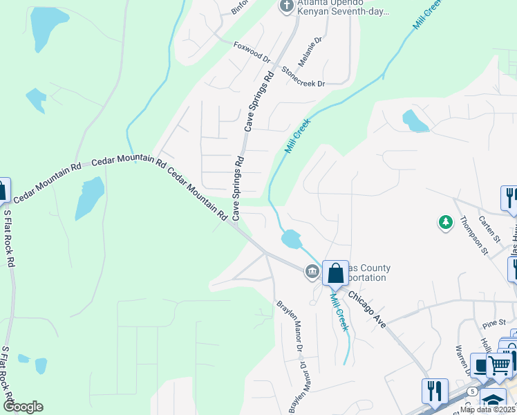 map of restaurants, bars, coffee shops, grocery stores, and more near 7277 Ashton Court in Douglasville