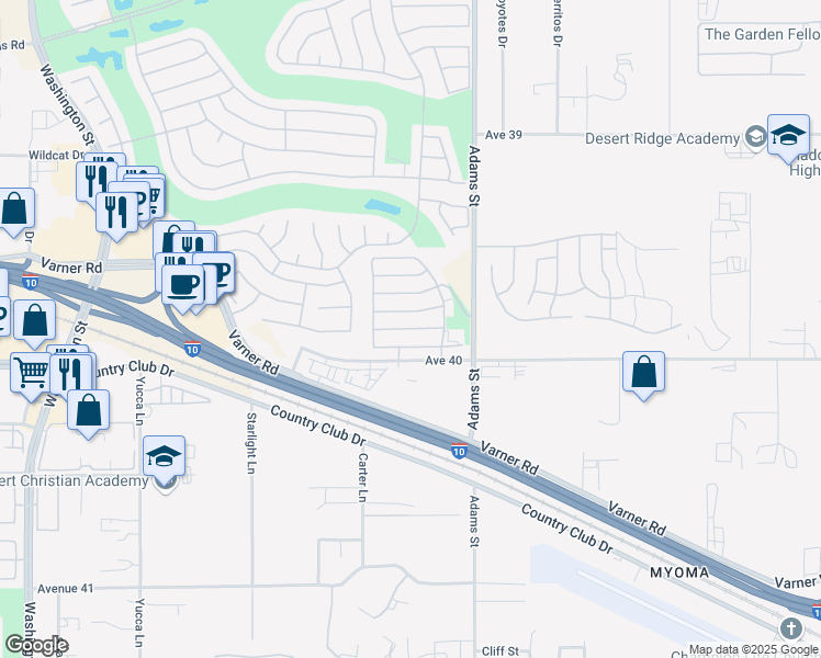 map of restaurants, bars, coffee shops, grocery stores, and more near Amare Way in Riverside County