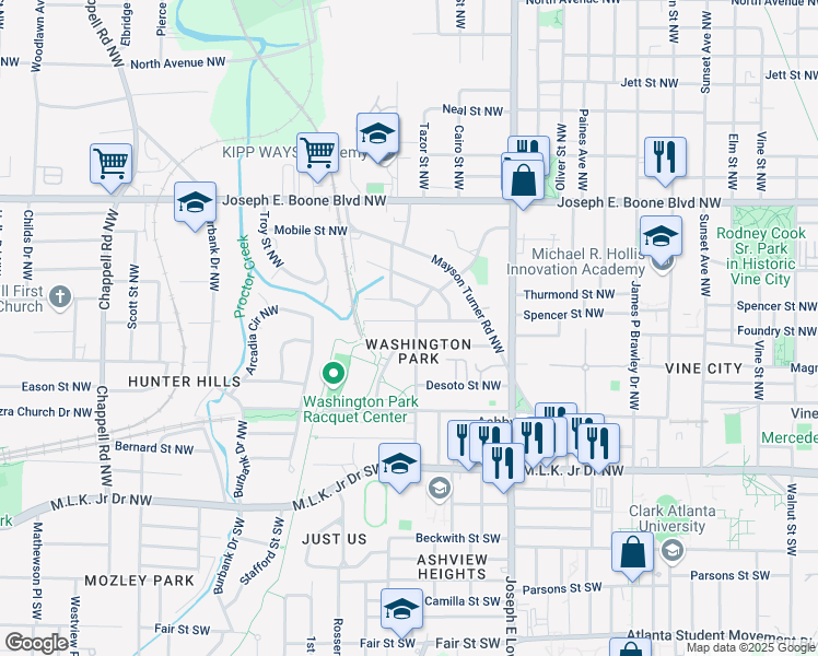 map of restaurants, bars, coffee shops, grocery stores, and more near 1030 Westmoor Drive Northwest in Atlanta