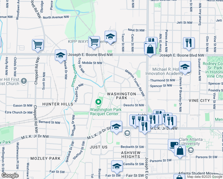 map of restaurants, bars, coffee shops, grocery stores, and more near 1072 Westmoor Drive Northwest in Atlanta