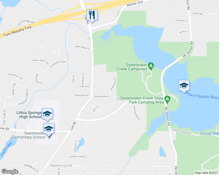map of restaurants, bars, coffee shops, grocery stores, and more near 1705 Clearstone Drive in Lithia Springs