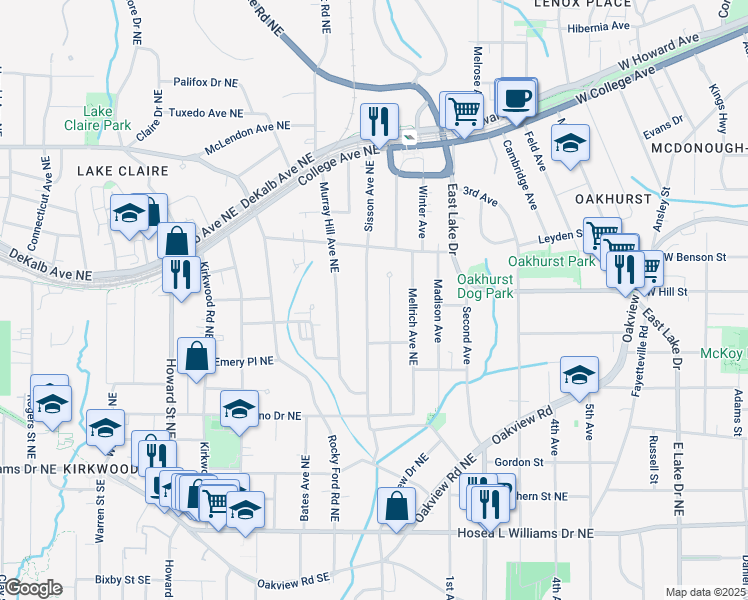 map of restaurants, bars, coffee shops, grocery stores, and more near 231 Sisson Avenue Northeast in Atlanta