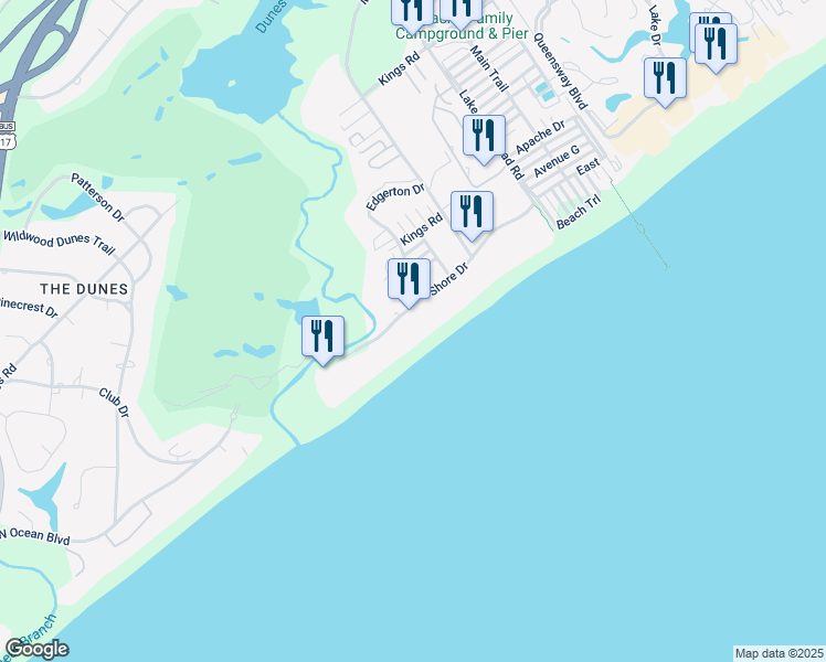 map of restaurants, bars, coffee shops, grocery stores, and more near 9530 Shore Drive in Myrtle Beach