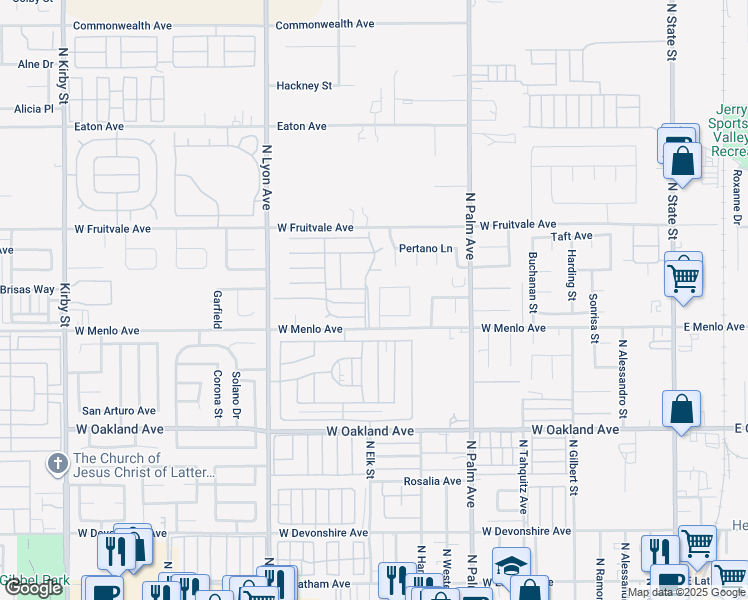 map of restaurants, bars, coffee shops, grocery stores, and more near 751 Mazana Drive in Hemet