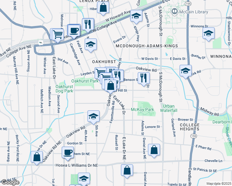 map of restaurants, bars, coffee shops, grocery stores, and more near 356 West Hill Street in Decatur