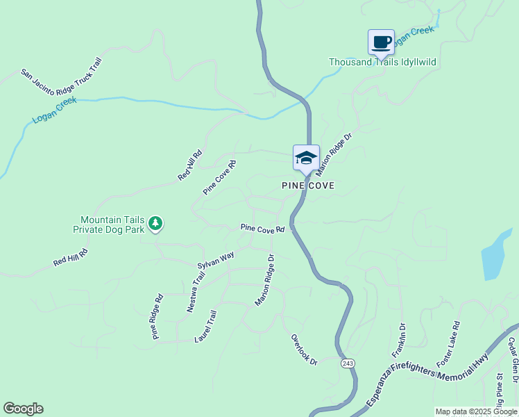 map of restaurants, bars, coffee shops, grocery stores, and more near 52823 Sugar Pine Drive in Idyllwild-Pine Cove