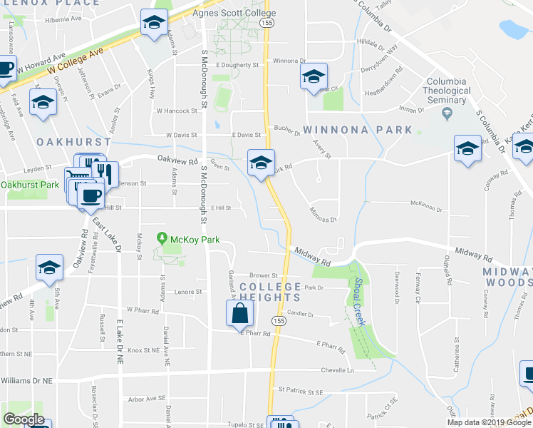 map of restaurants, bars, coffee shops, grocery stores, and more near 218b Buchanan Terrace in Decatur