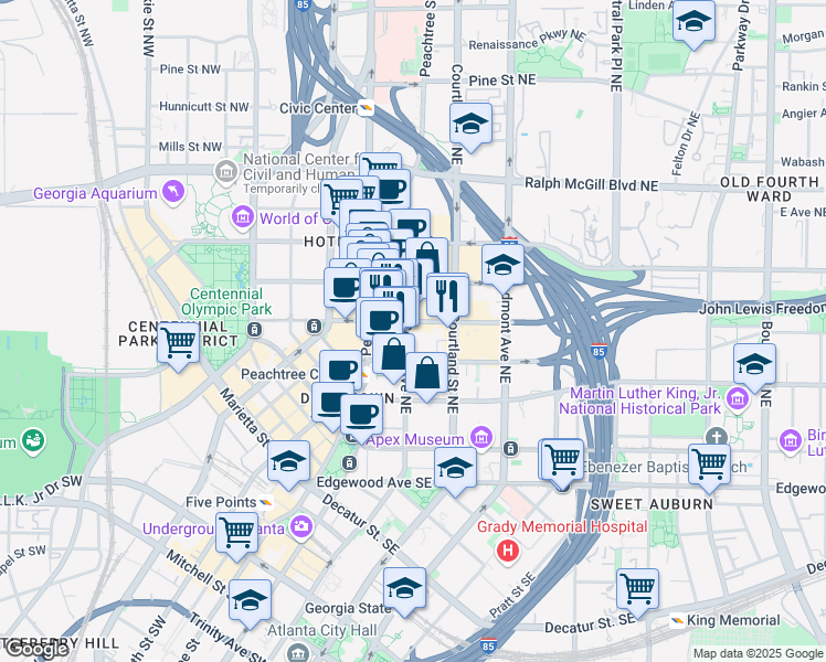 map of restaurants, bars, coffee shops, grocery stores, and more near in Atlanta
