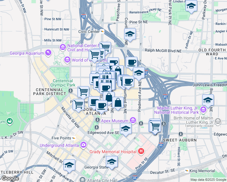 map of restaurants, bars, coffee shops, grocery stores, and more near in Atlanta