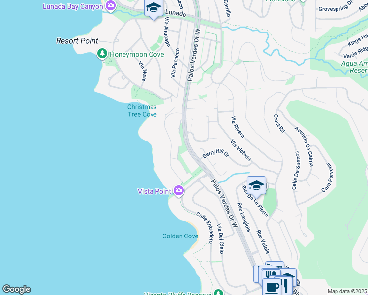 map of restaurants, bars, coffee shops, grocery stores, and more near 64 Laurel Drive in Rancho Palos Verdes