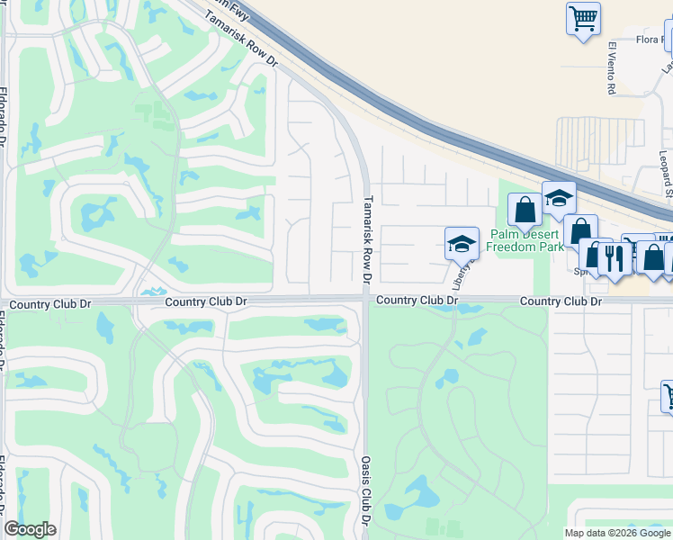 map of restaurants, bars, coffee shops, grocery stores, and more near 39903 Cricket Cove in Palm Desert