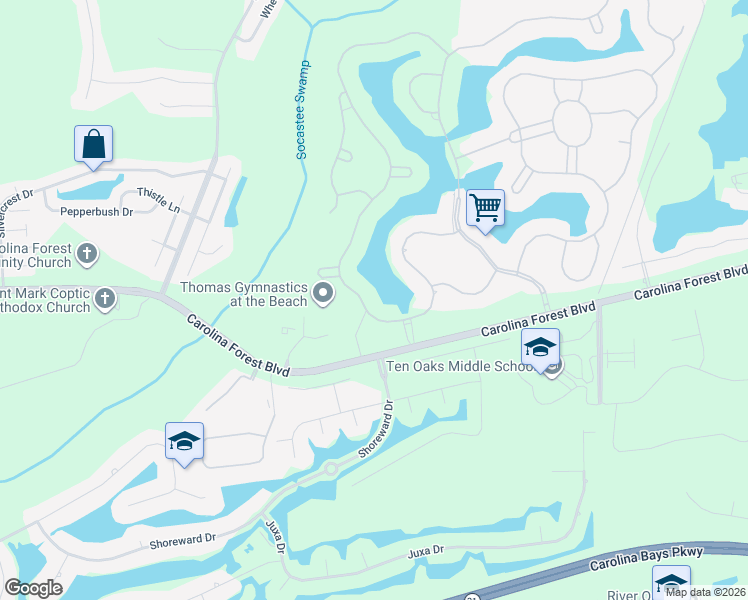map of restaurants, bars, coffee shops, grocery stores, and more near Starlit Way in Myrtle Beach