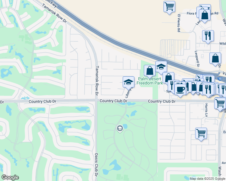 map of restaurants, bars, coffee shops, grocery stores, and more near 112 Azzuro Drive in Palm Desert