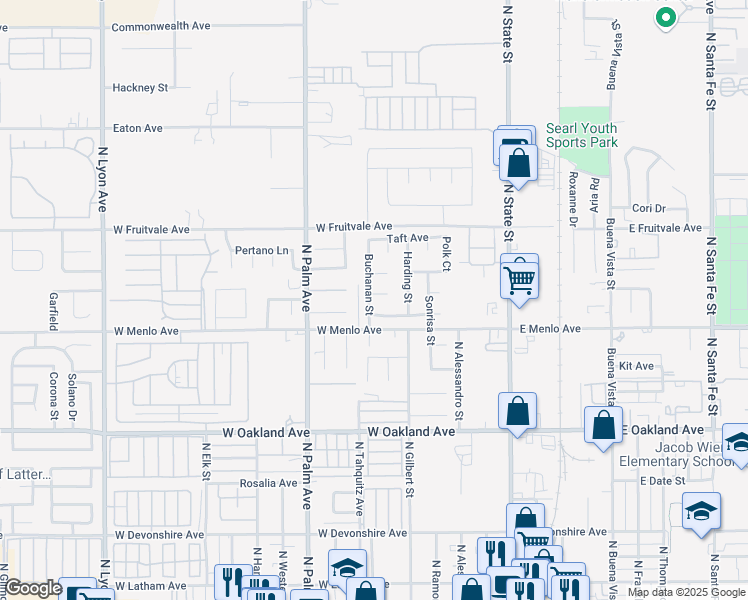 map of restaurants, bars, coffee shops, grocery stores, and more near 627 Coolidge Avenue in Hemet