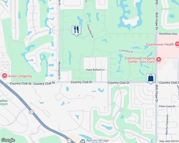map of restaurants, bars, coffee shops, grocery stores, and more near 35 Mount Holyoke Drive in Rancho Mirage