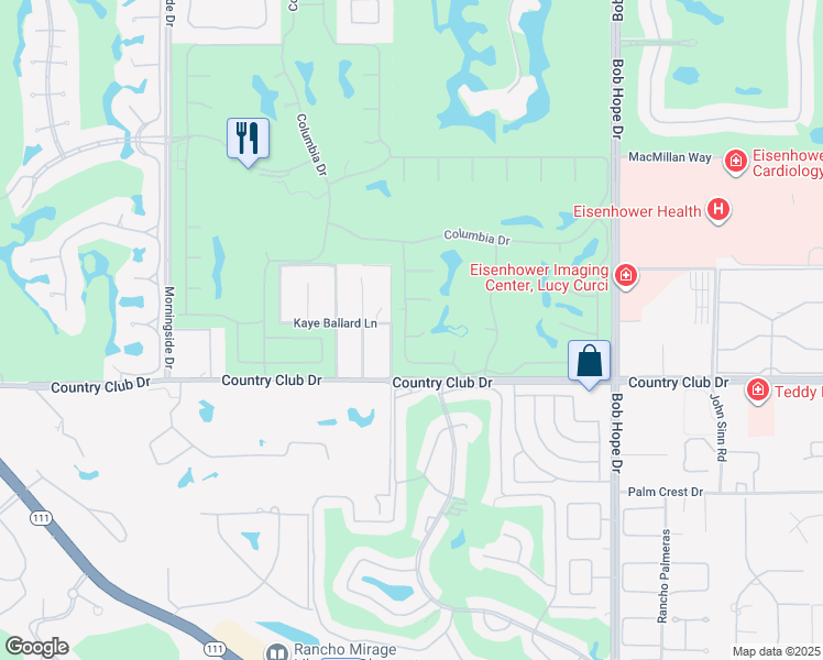 map of restaurants, bars, coffee shops, grocery stores, and more near 1 Radcliff Court in Rancho Mirage
