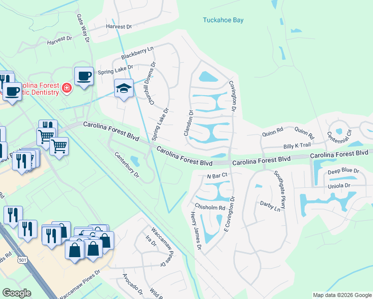map of restaurants, bars, coffee shops, grocery stores, and more near 503 Yorktown Court in Myrtle Beach