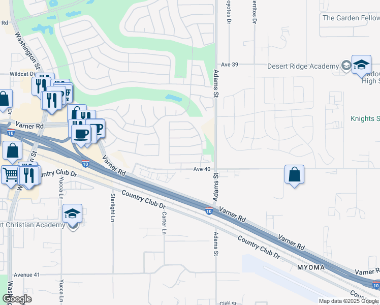 map of restaurants, bars, coffee shops, grocery stores, and more near 78868 Amare Way in Palm Desert