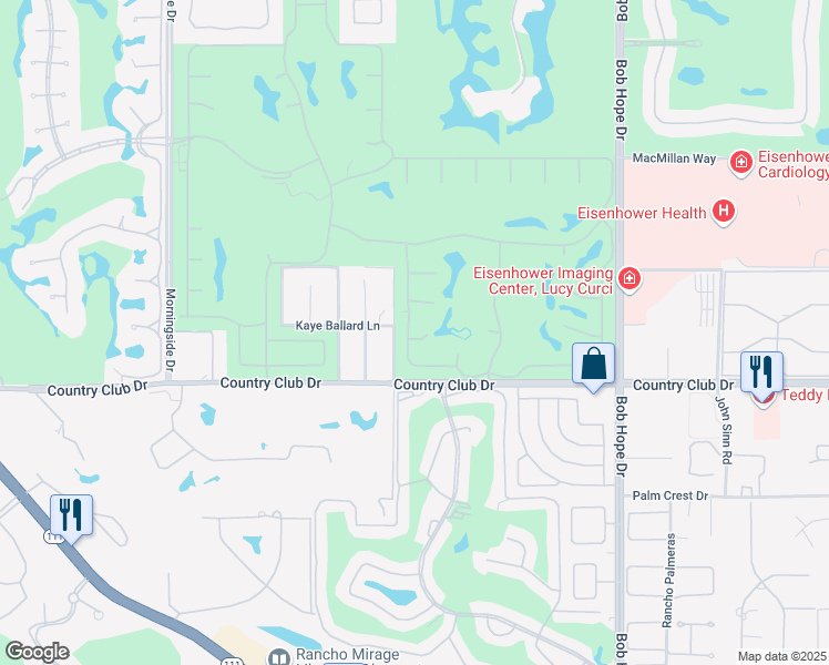 map of restaurants, bars, coffee shops, grocery stores, and more near 1 Radcliff Court in Rancho Mirage