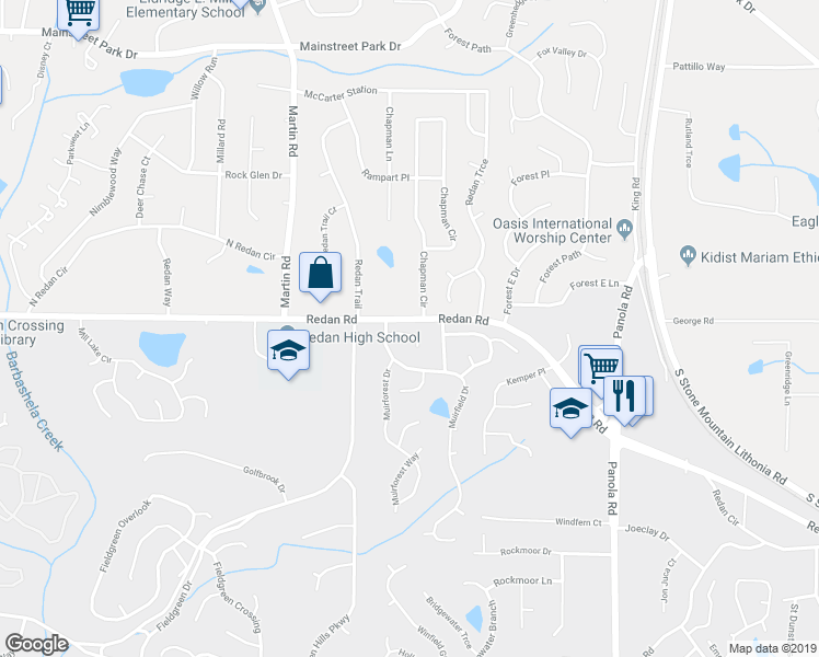map of restaurants, bars, coffee shops, grocery stores, and more near 5235 Long Green Lane in Stone Mountain