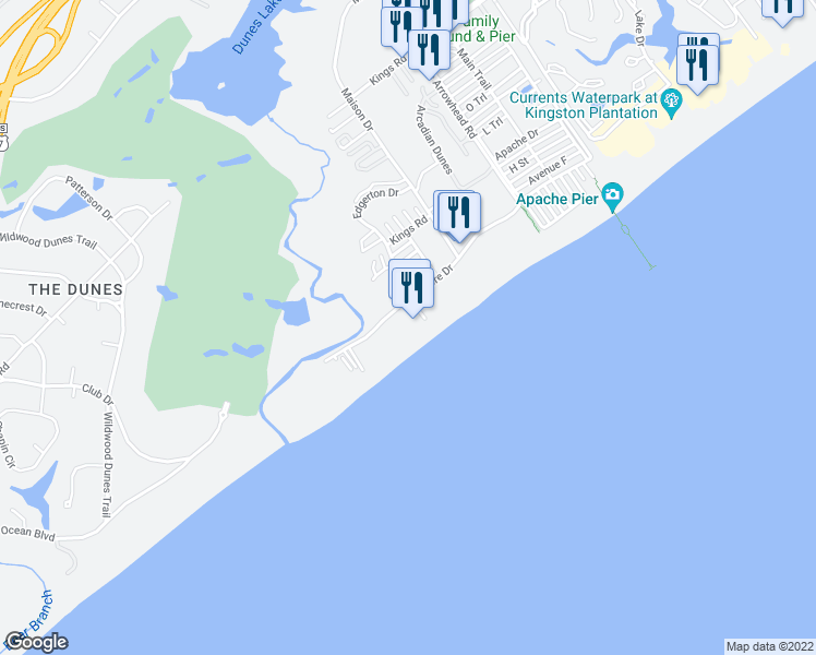 map of restaurants, bars, coffee shops, grocery stores, and more near 9550 Shore Drive in Myrtle Beach