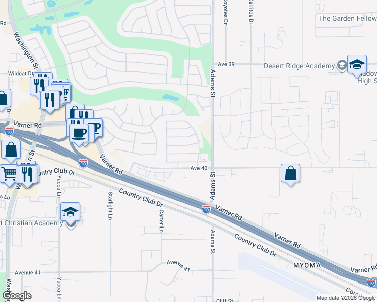 map of restaurants, bars, coffee shops, grocery stores, and more near 78880 Amare Way in Palm Desert