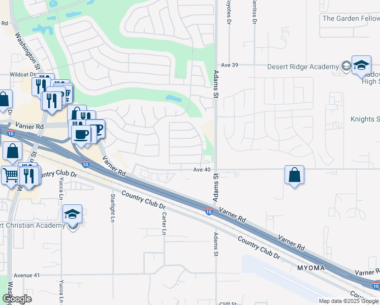 map of restaurants, bars, coffee shops, grocery stores, and more near 78868 Amare Way in Palm Desert