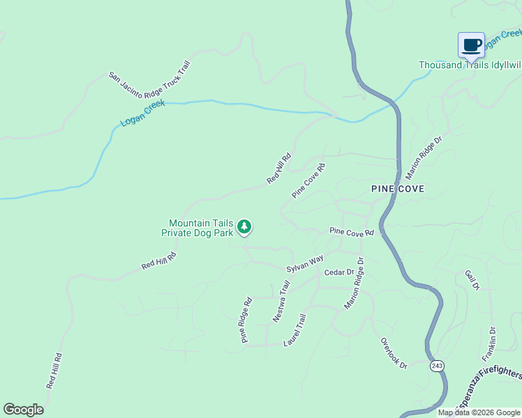 map of restaurants, bars, coffee shops, grocery stores, and more near 23010 Pine Needles Lane in Idyllwild-Pine Cove