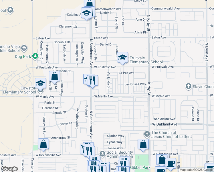 map of restaurants, bars, coffee shops, grocery stores, and more near 719 Via Linda Drive in Hemet