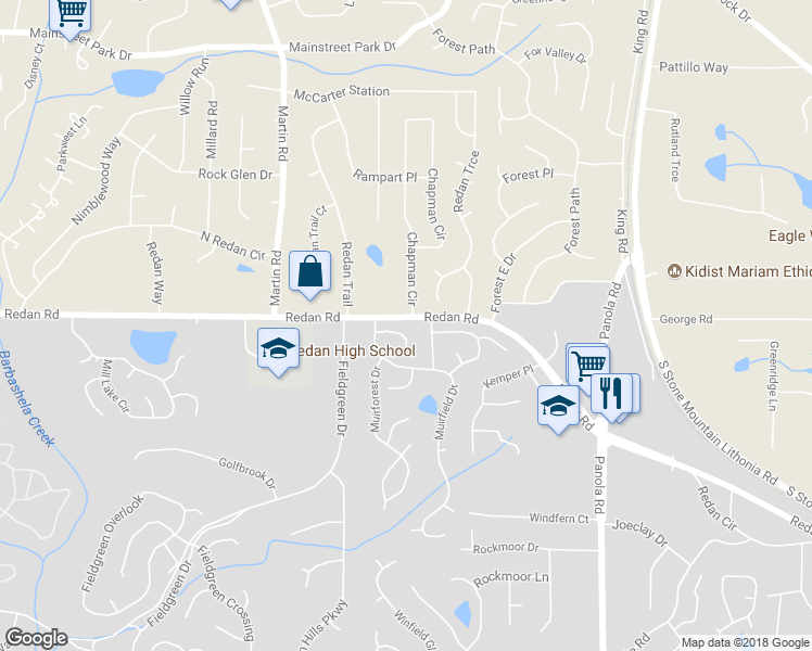 map of restaurants, bars, coffee shops, grocery stores, and more near 5254 Long Green Lane in Stone Mountain