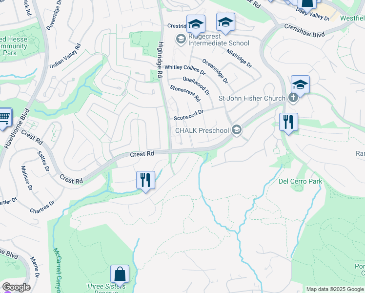 map of restaurants, bars, coffee shops, grocery stores, and more near 57 Seaview Drive North in Rolling Hills Estates