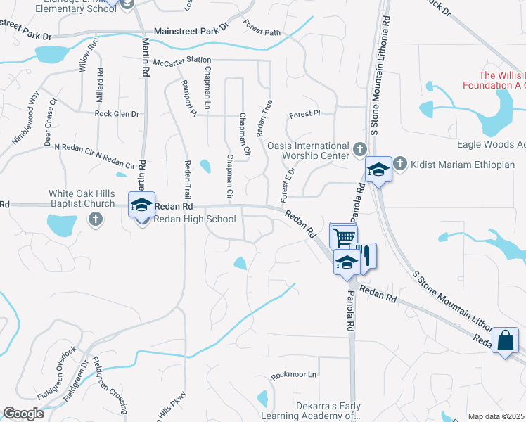 map of restaurants, bars, coffee shops, grocery stores, and more near 5330 Tracey Drive in Stone Mountain