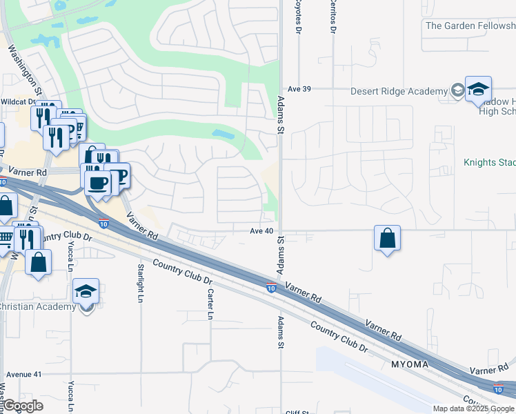 map of restaurants, bars, coffee shops, grocery stores, and more near 78928 Amare Way in Palm Desert