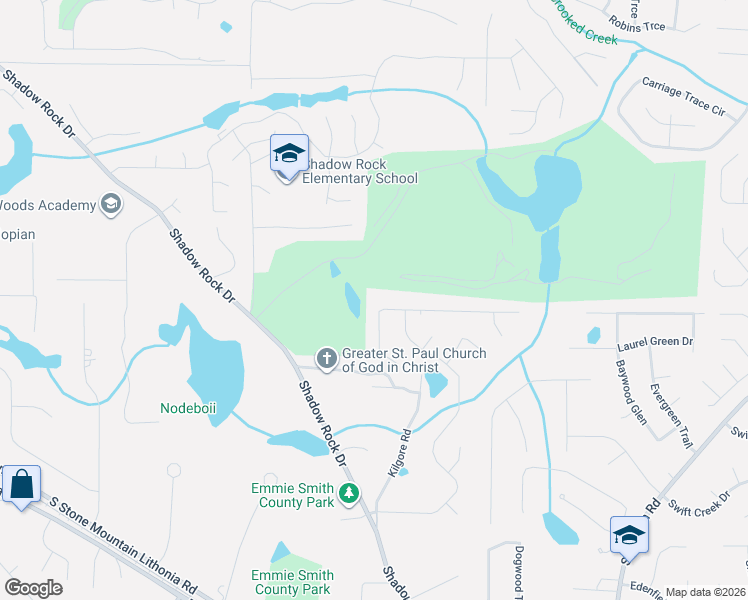map of restaurants, bars, coffee shops, grocery stores, and more near 6046 Arbor Links Road in Lithonia