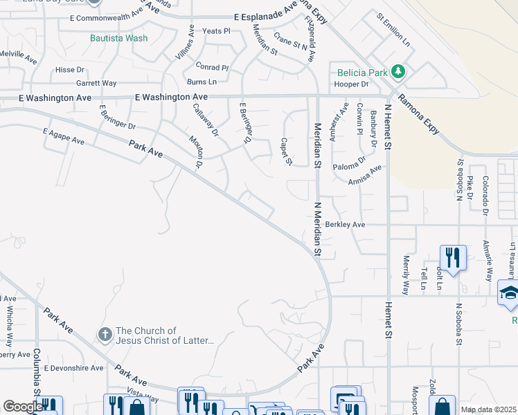 map of restaurants, bars, coffee shops, grocery stores, and more near 3773 English Drive in Hemet