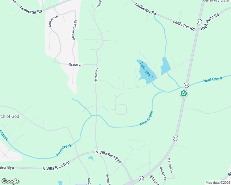 map of restaurants, bars, coffee shops, grocery stores, and more near 142 Red Branch Drive in Villa Rica