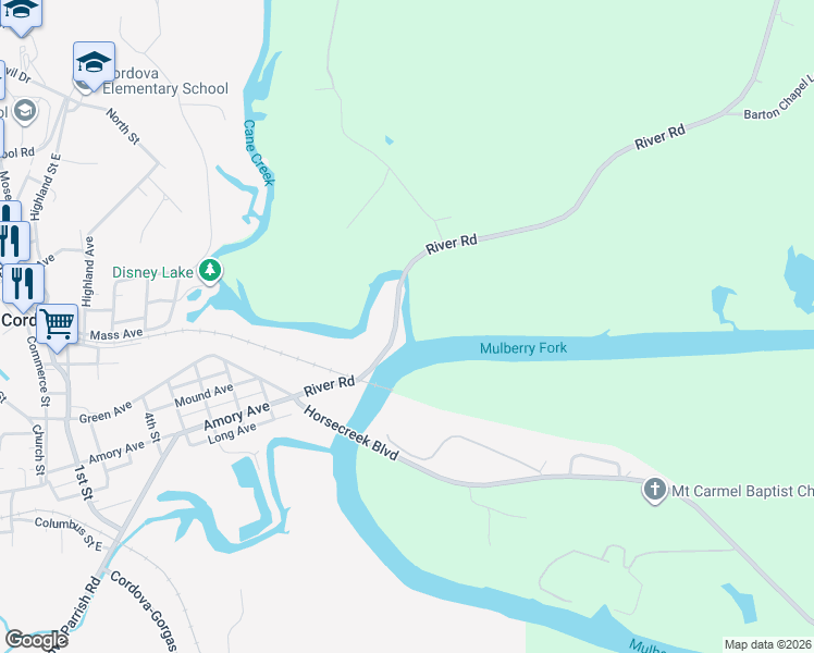 map of restaurants, bars, coffee shops, grocery stores, and more near 4318-4324 River Road in Cordova