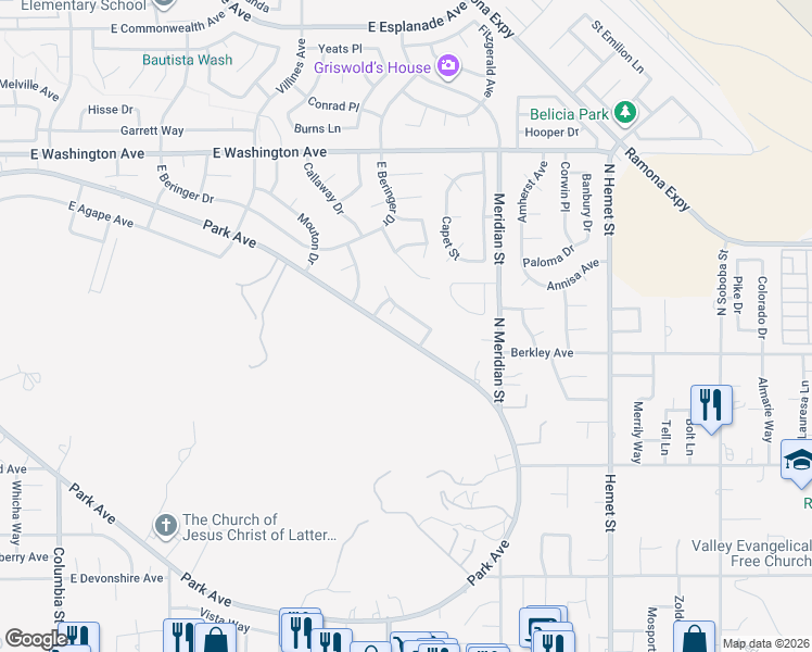 map of restaurants, bars, coffee shops, grocery stores, and more near 3773 English Drive in Hemet