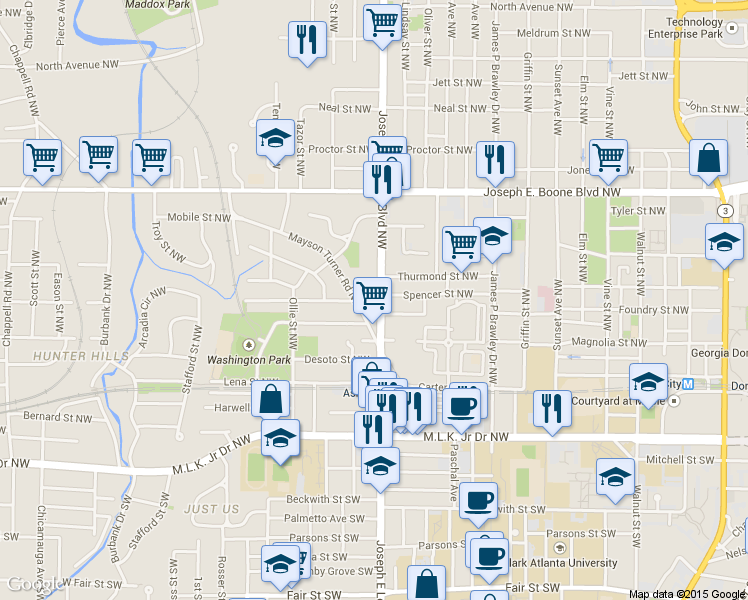 map of restaurants, bars, coffee shops, grocery stores, and more near 174 Joseph East Lowery Blvd in Atlanta