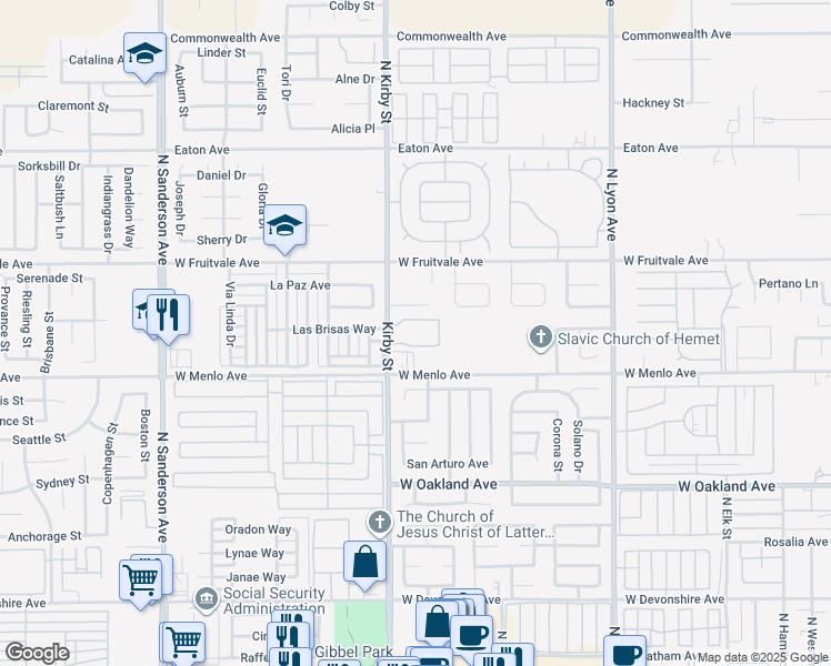 map of restaurants, bars, coffee shops, grocery stores, and more near 750 North Kirby Street in Hemet