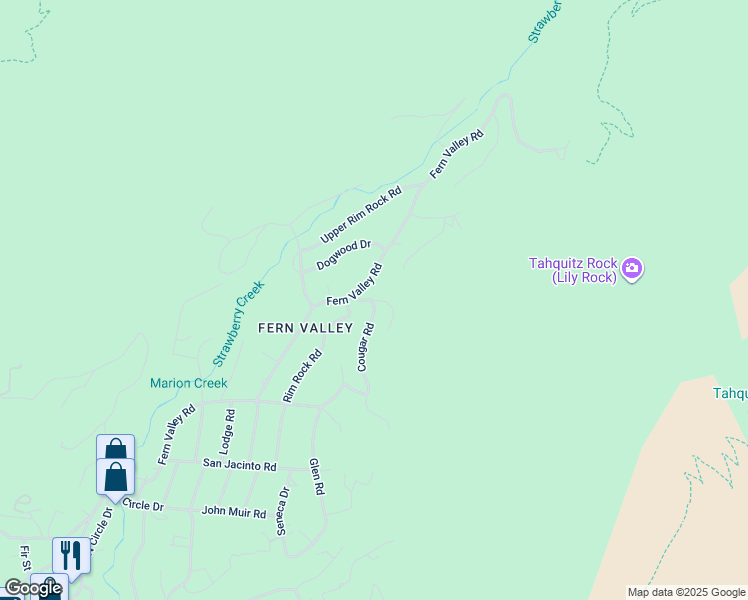map of restaurants, bars, coffee shops, grocery stores, and more near Howland Road in Idyllwild-Pine Cove