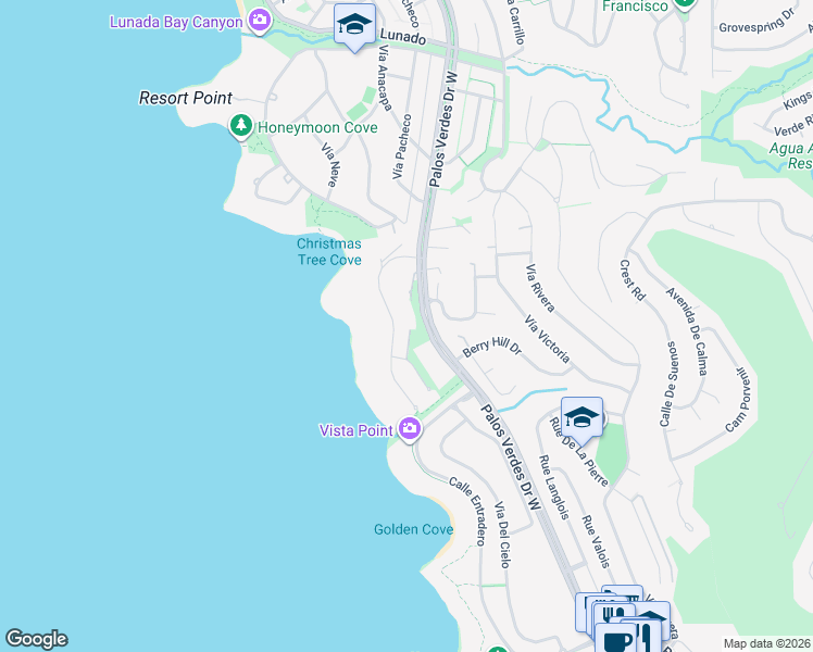 map of restaurants, bars, coffee shops, grocery stores, and more near 64 Laurel Drive in Rancho Palos Verdes