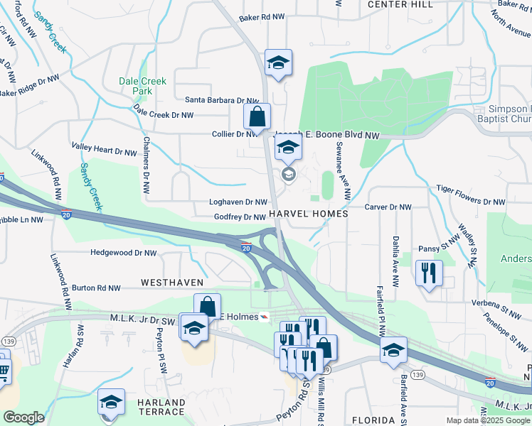 map of restaurants, bars, coffee shops, grocery stores, and more near in Atlanta