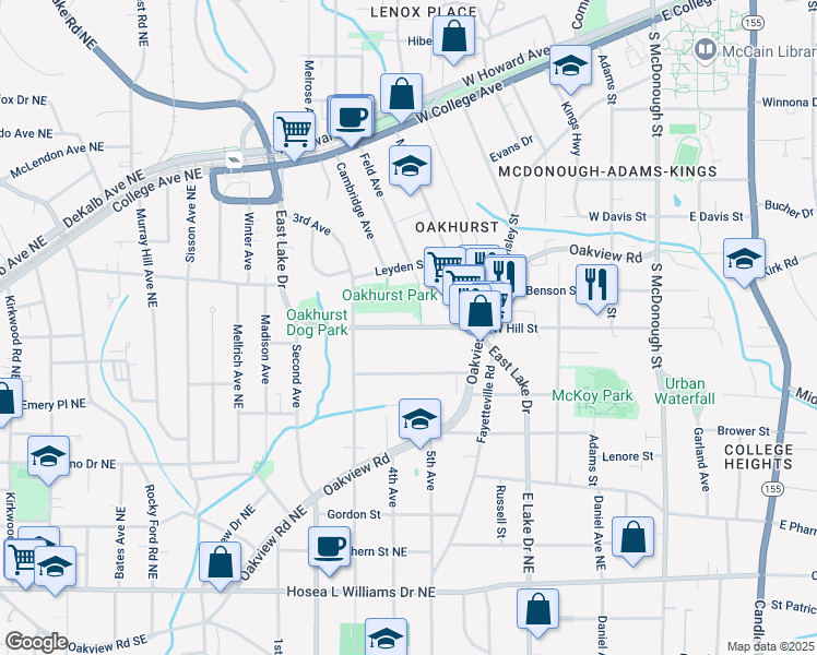 map of restaurants, bars, coffee shops, grocery stores, and more near 546 East Lake Drive in Decatur